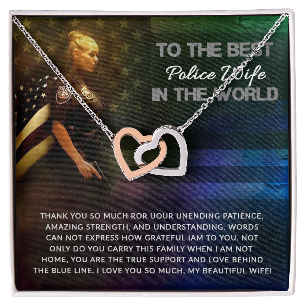 Police Wife Patience Inseparable Hearts CZ Necklace Silver Tone Standard Box